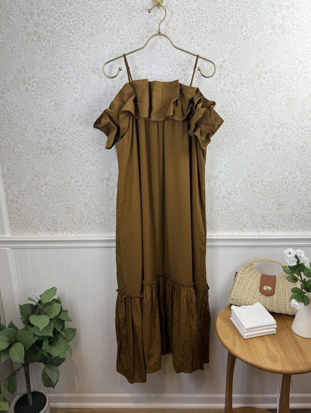 Mare Mare by Anthropologie Brown Off-The-Shoulder Structure Dress - Size - Large - Picture 3 of 8